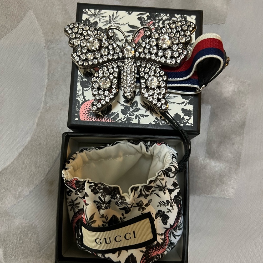 Gucci Butterfly Rhinestone Silver Bracelet